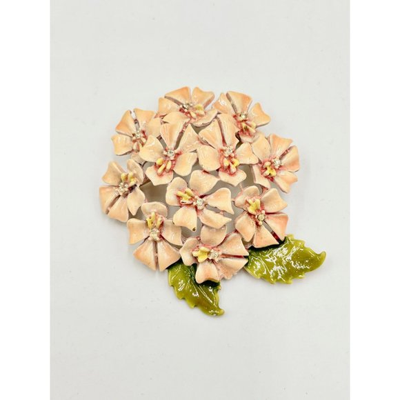 Vintage My Fair Lady Signed BSK Enamel Flowers Brooch Peach Pink Floral Bouquet - Picture 2 of 7